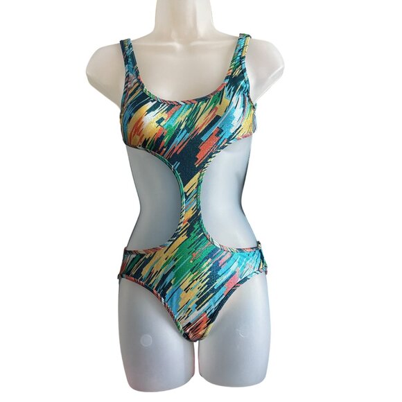 Unbranded Other - Colorful One Piece Cutout Swimsuit Geometric Print Monokini